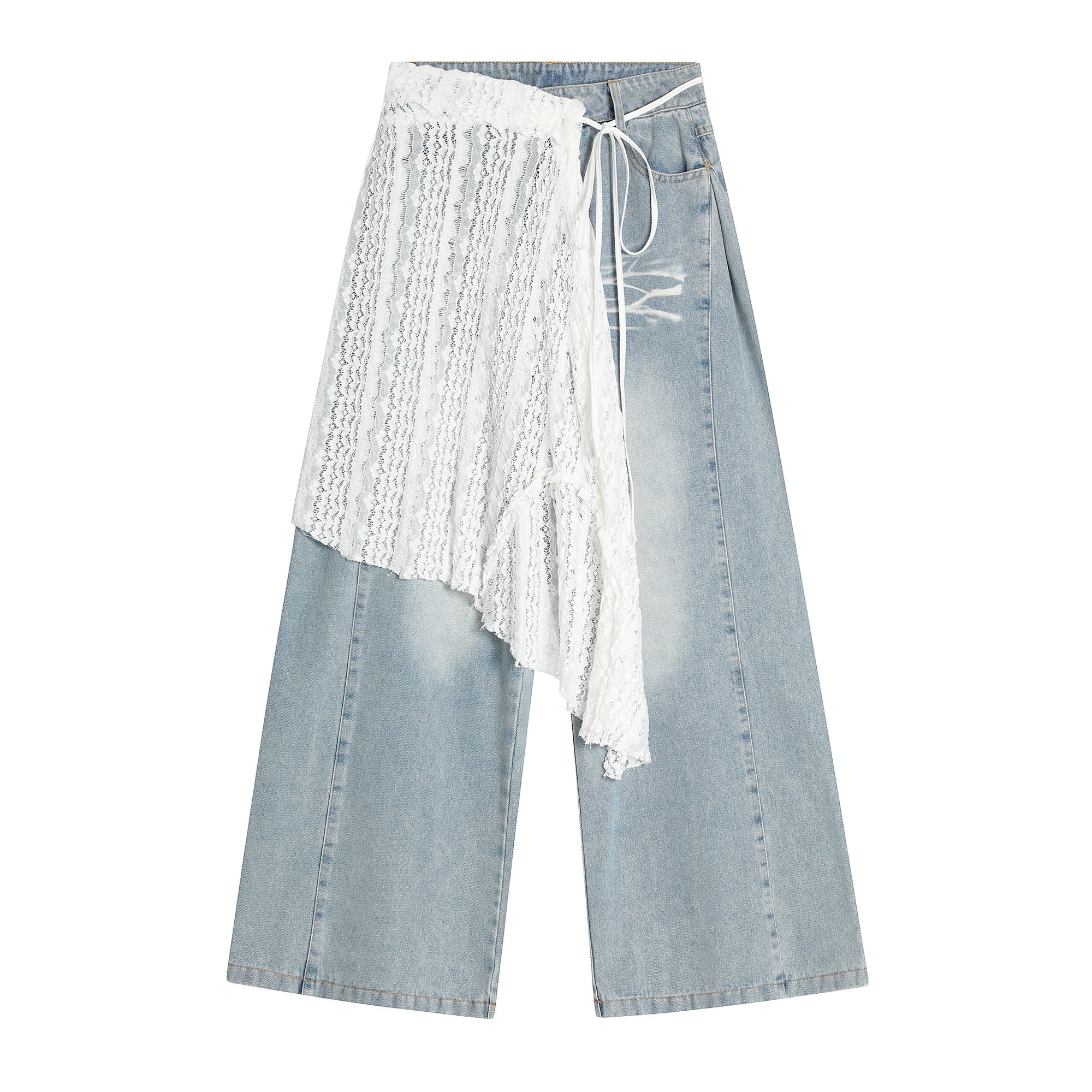 BLACKLISTS Vintage Lace Fart Curtain Stacked on Scimitar Jeans