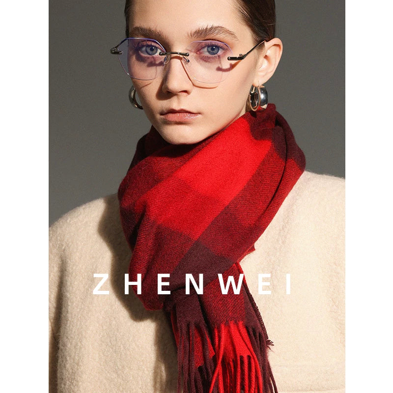 ZHENWEI 100% Wool Plaid Scarf