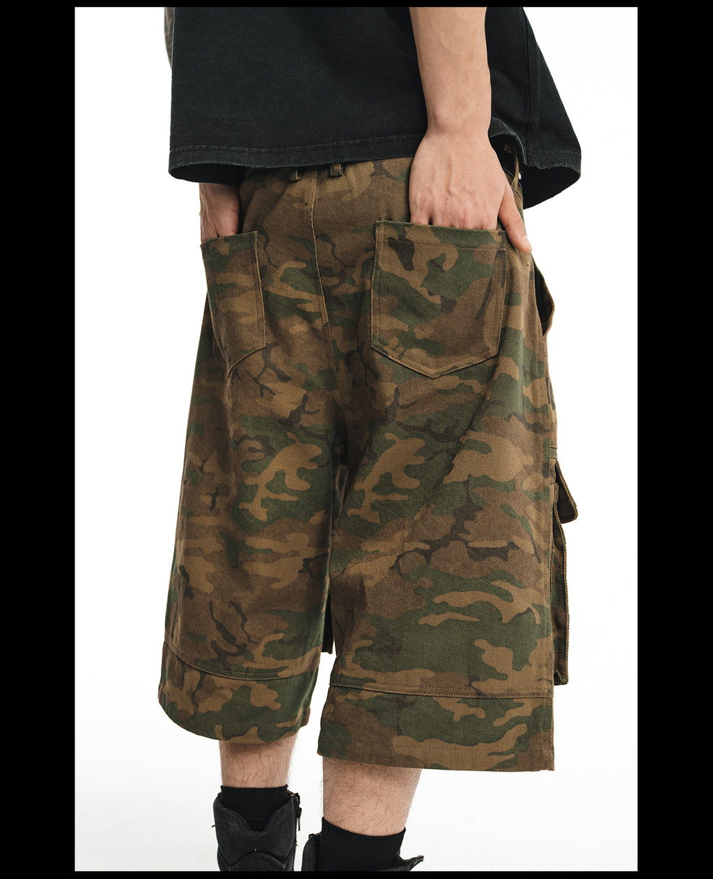 NOVACAM wasteland wind retro camouflage baggy heavy mottled old black cropped pants