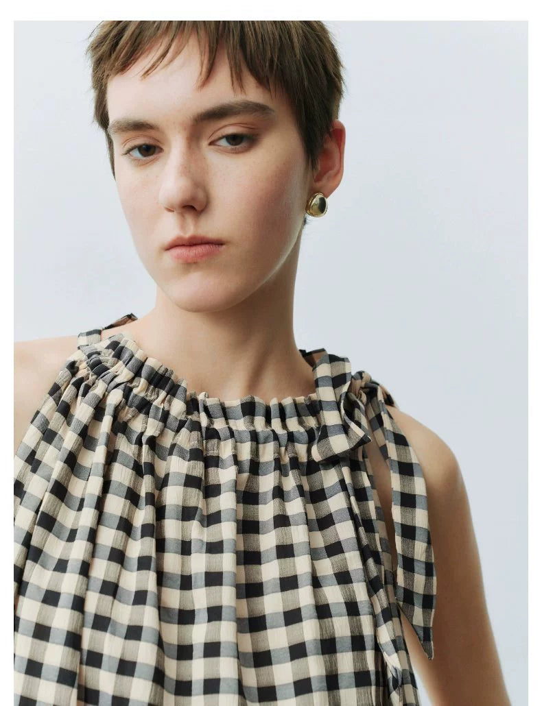 URBAN REVIVO Wave Style Contrasting Color Plaid Super Loose Blouse Shirt