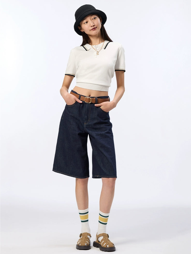 GU Striped Lightweight POLO Knitted Sweater