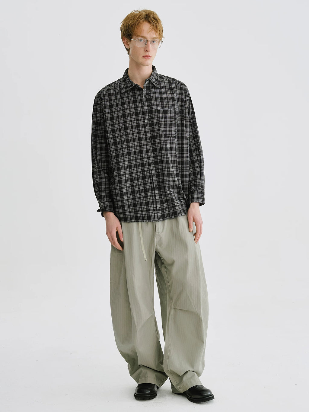 LIVINGTOWN Lapel Plaid Pocket Long-sleeved Shirt