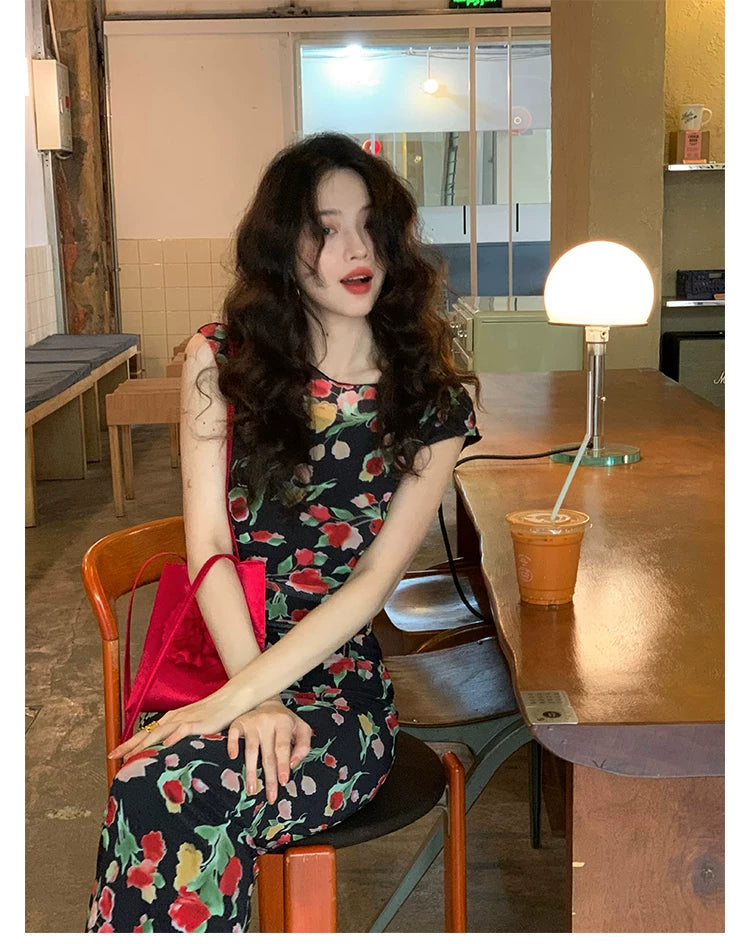 KELIFAN Retro Floral High-waisted Dress