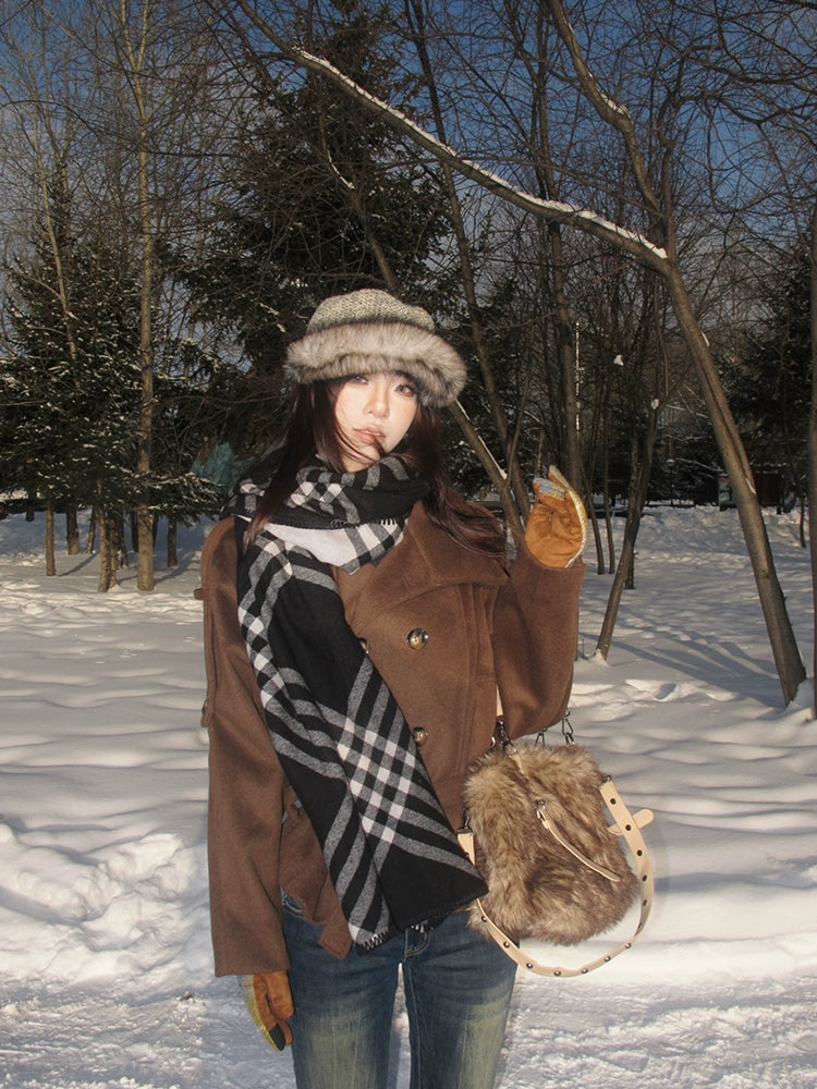 Mershier Korean Double-breasted Lace-Up Woolen Jacket