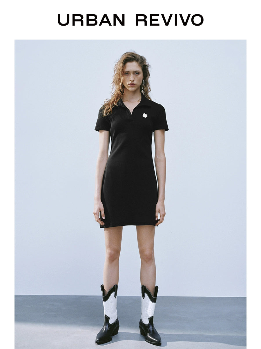 URBAN REVIVO Retro College Three-dimensional Decorative Short-sleeved Dress