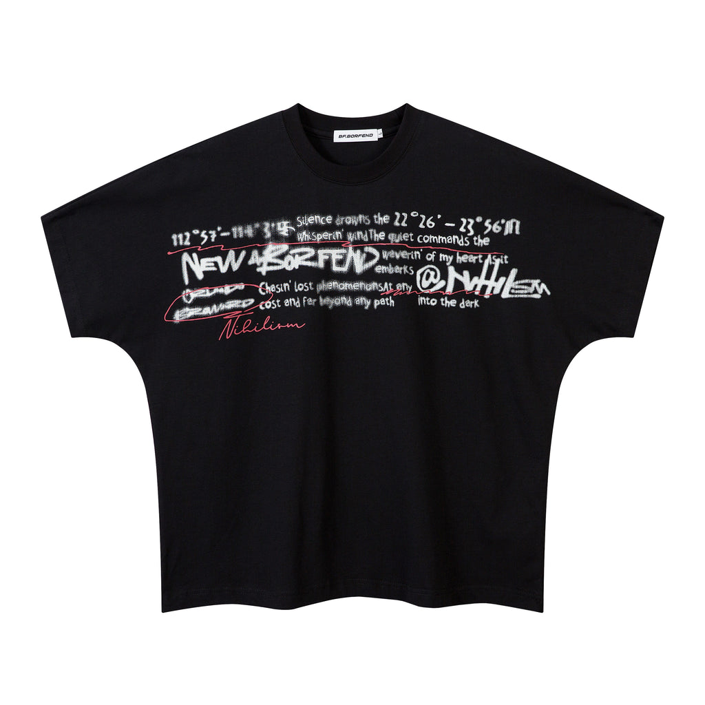BeOurRule Fuzzy Letter Print Short Width Loose Tee