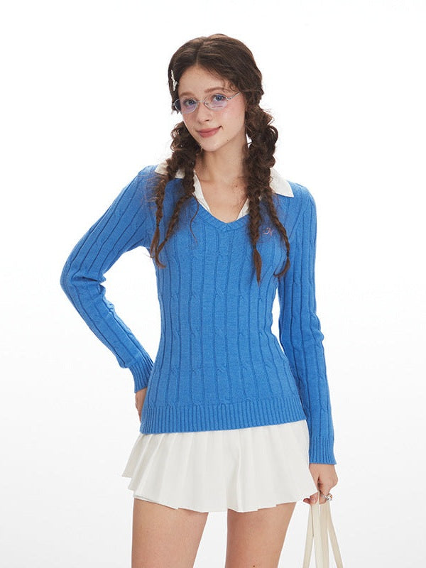 Nariele Twist Slim-Fit Skinny V-Neck Long Sleeve Knitted Sweater