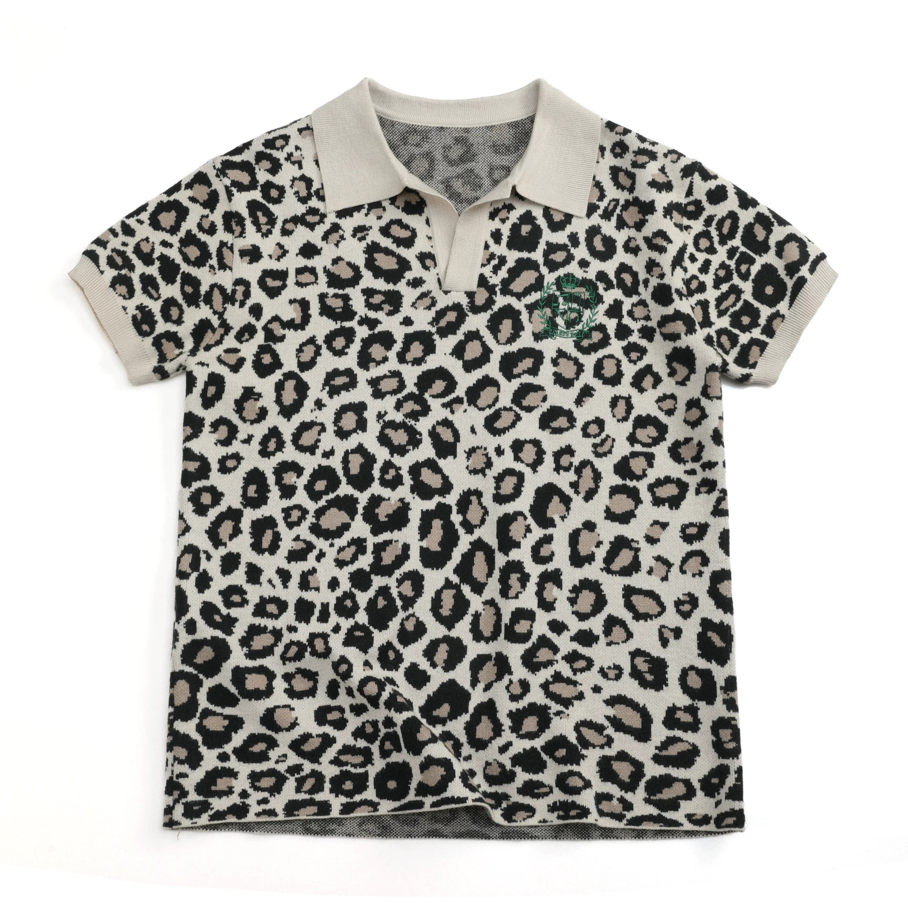NumbAsia Embroidered Leopard Print Jacquard Sweater Polo Shirt