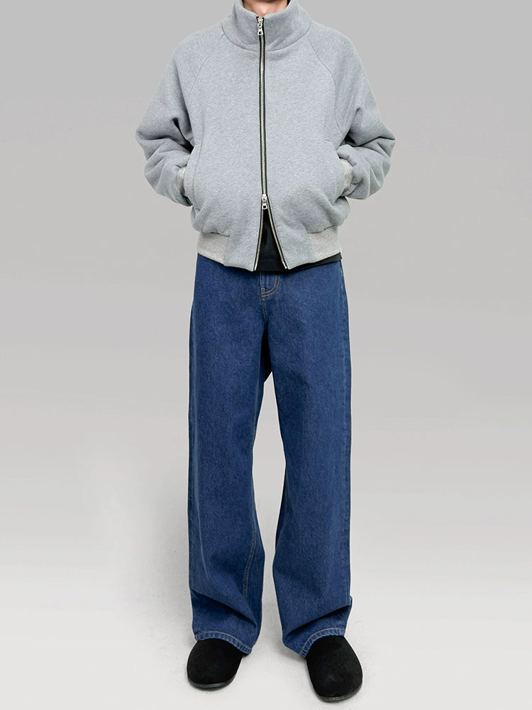 PLUS NO LOGO Fleece Stand-up Collar Jacket Zipper Jacket