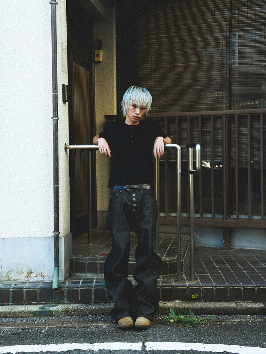 BigProduction Vintage Five-Buckle Loose Straight Jeans