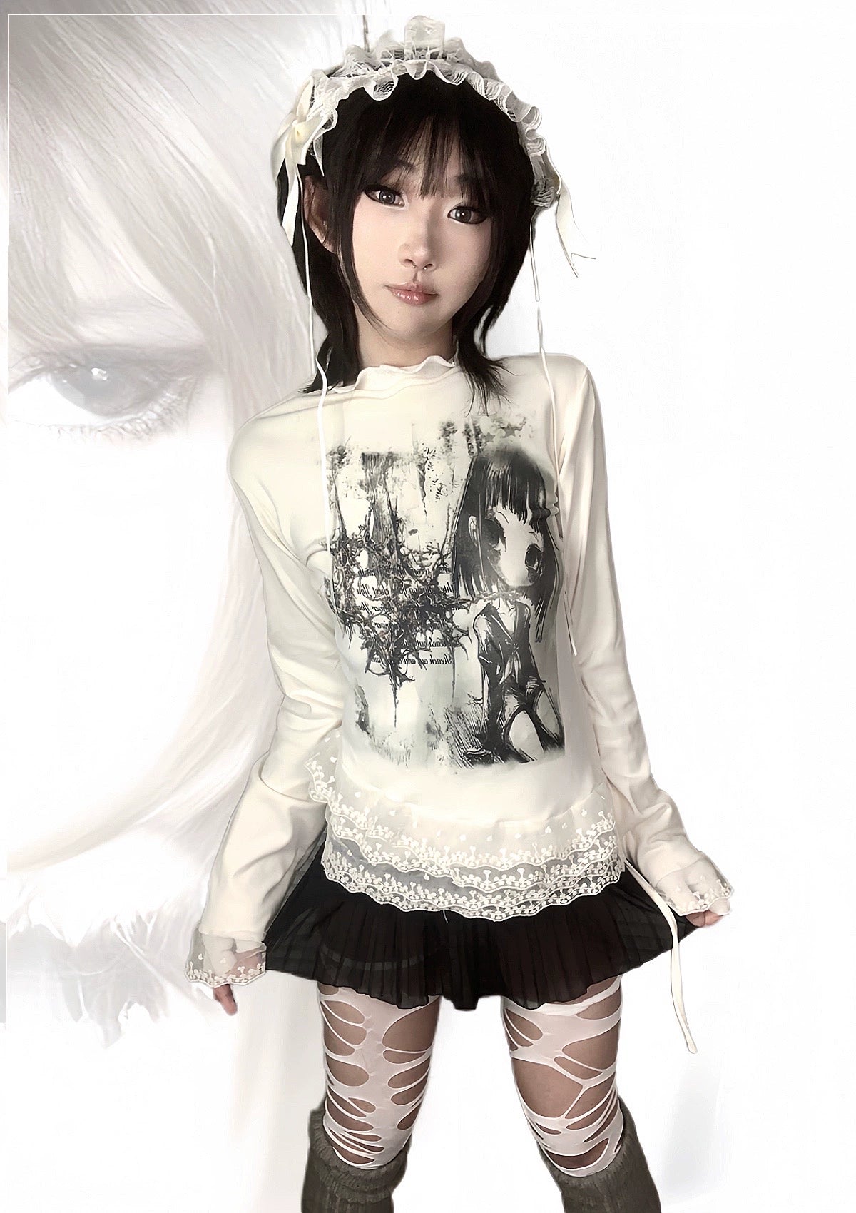 WEBBAR Bramble Forest Fake Two Piece Lace Edge Long Sleeve