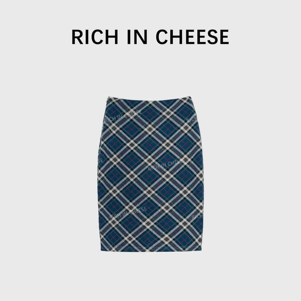 RICH IN CHEESE Plaid Shoulder Slim Set