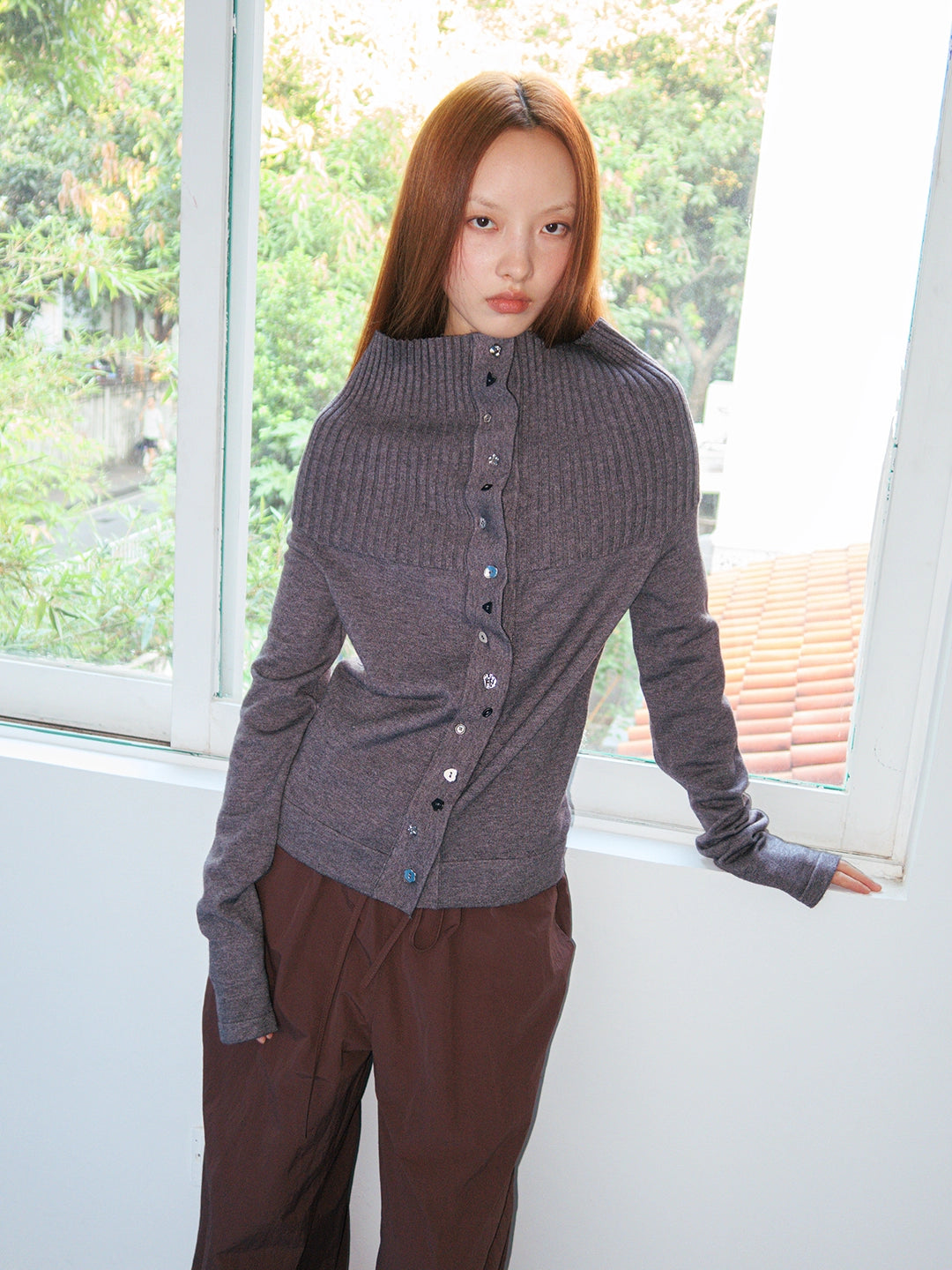 FUNKYFUN Button-embellished Cardigan Knitted Sweater Jacket