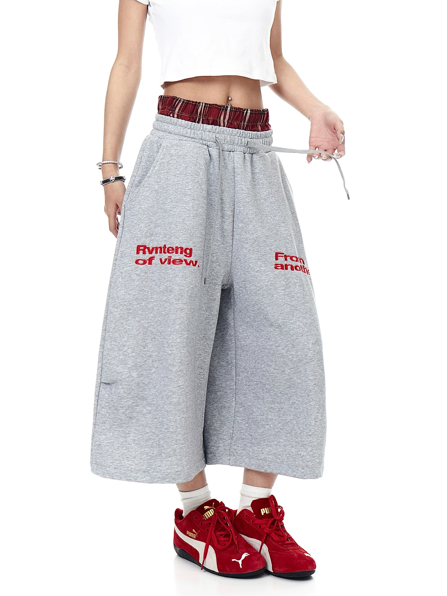 BLACKLISTS Double Waist Plaid Sweatpants Shorts