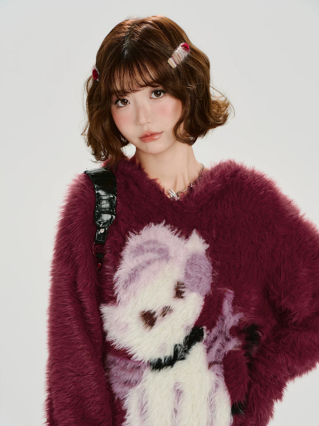 Girlyhalo Vintage Jacquard Loose Hooded Sweater
