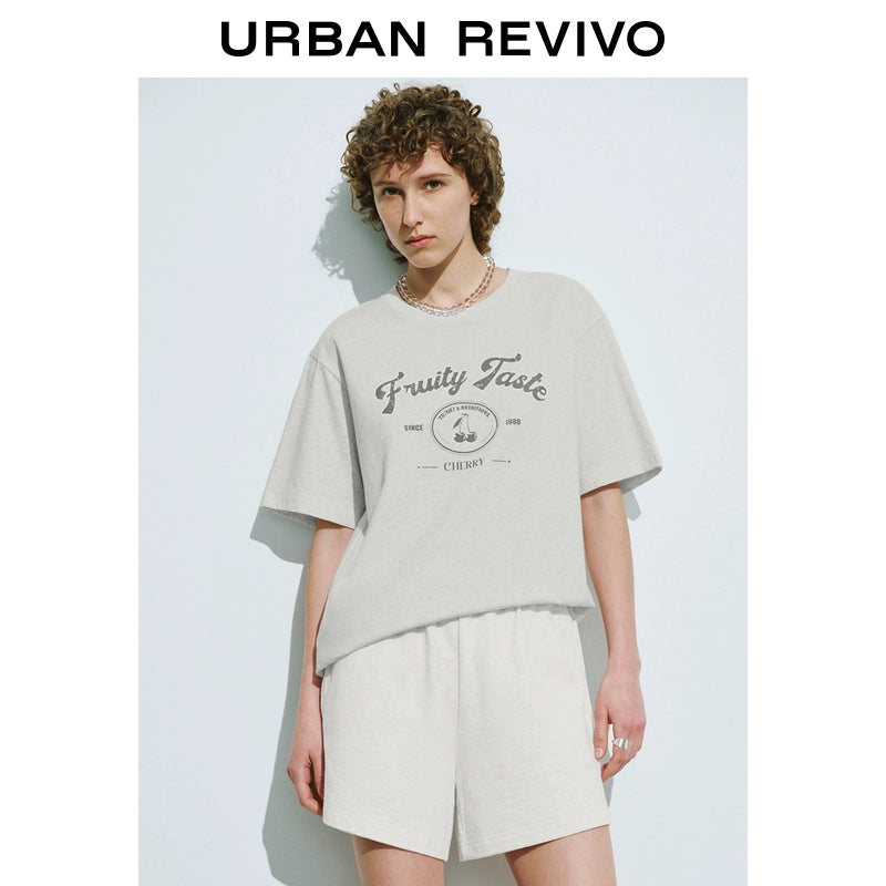 URBAN REVIVO Fruit Letter Print Loose Tee