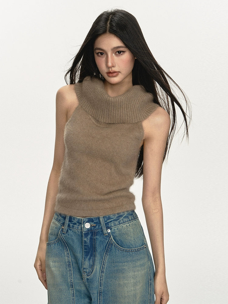 Anna Aneae One-word Shoulder Multi-wear Stacked Collar Knitted Vest
