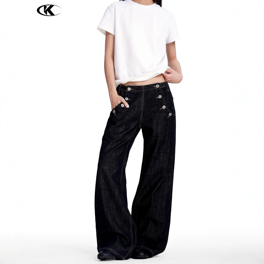 11KN Retro Multi-Button Casual Straight Jeans