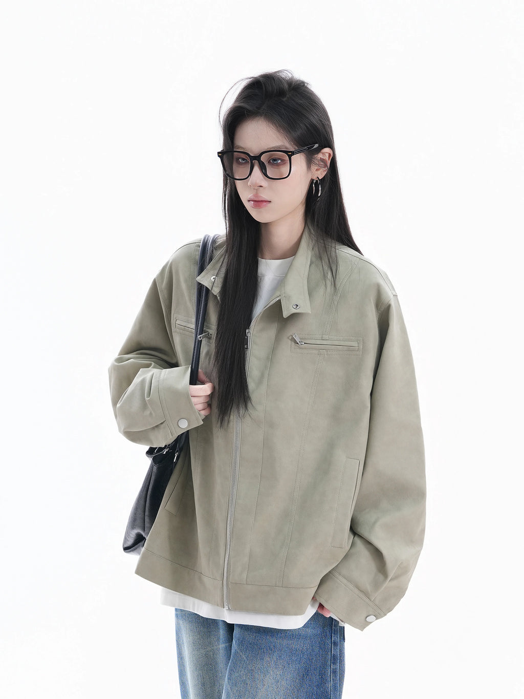 Zuocisankon High Texture Retro Ruffian Handsome Pu Leather Jacket
