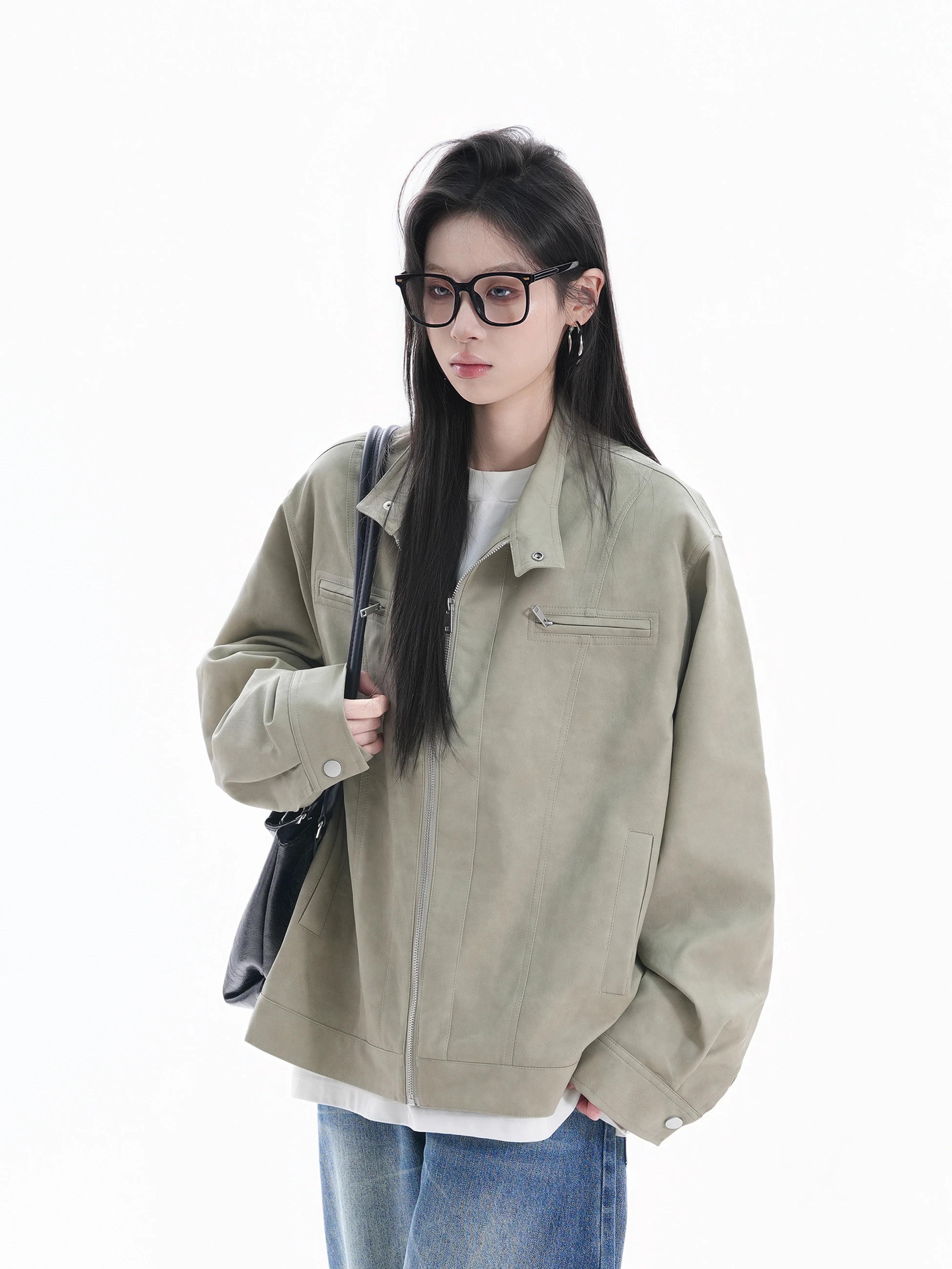 Zuocisankon High Texture Retro Ruffian Handsome Pu Leather Jacket