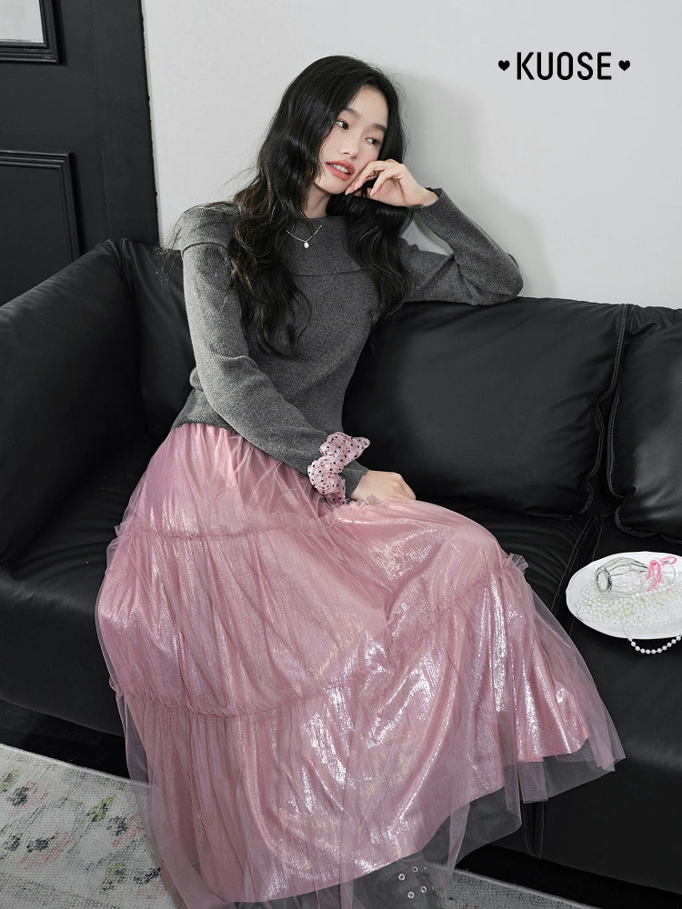 Kuose One-word Shoulder Thin Long-sleeved Knitted Sweater