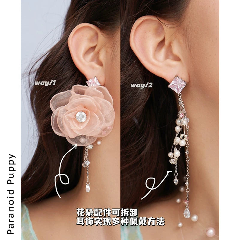 PP Tulle Flower Pearl Earrings