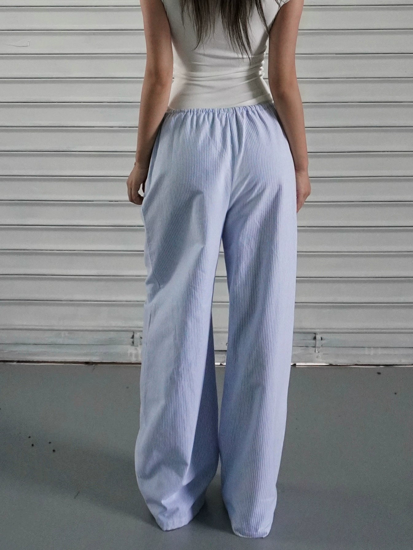 Jim Kennet Blue and White Striped Wide Leg Drawstring Pants
