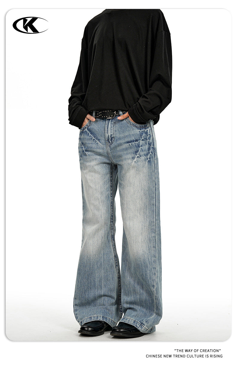 11KN Retro Lightning Pattern Micro-pull Jeans