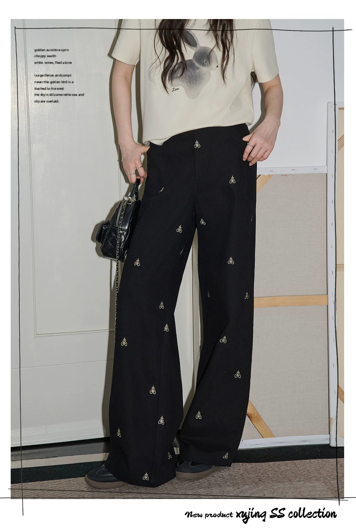 XUJING High-waisted Straight-leg Embroidered Slacks
