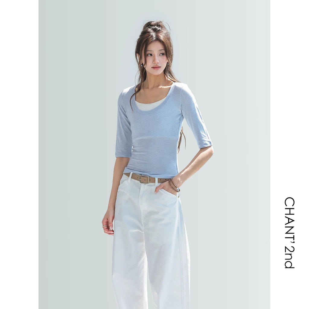 CHANT2nd Tencel Wool Casual Middle Sleeve Tee