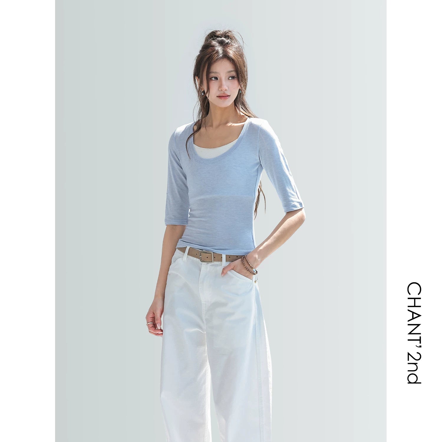 CHANT2nd Tencel Wool Casual Middle Sleeve Tee