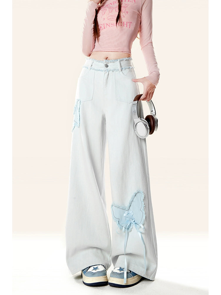 Zrsee Butterfly Embroidered Loose Jeans