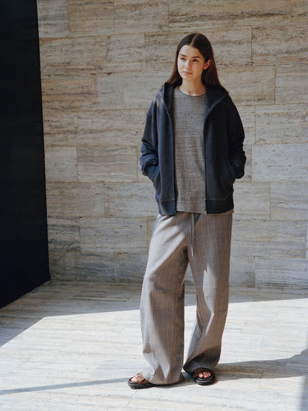 VLABMADE Lazy Slack Thousand Birds Plaid Wide Leg Pants
