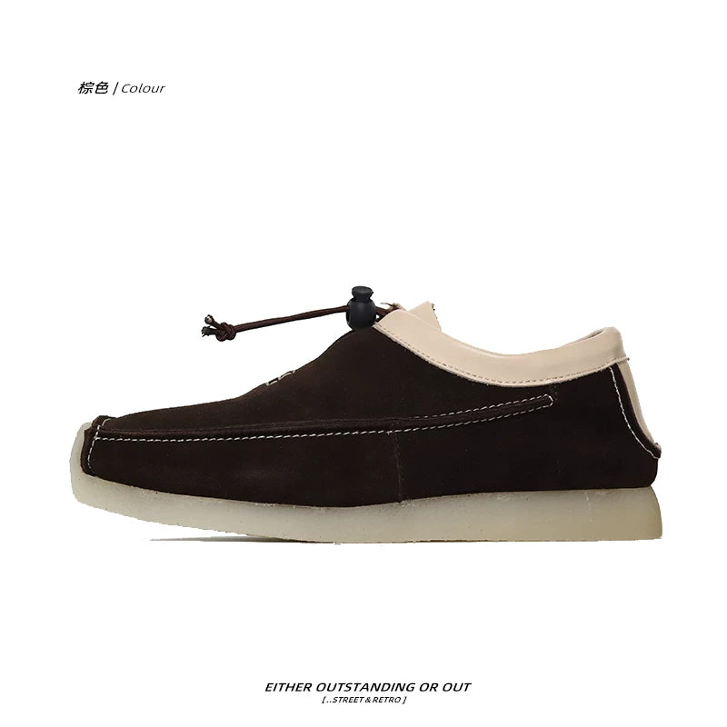SHENLV STUDIO Suede Color Matching Square Head Flip Leather Shoes