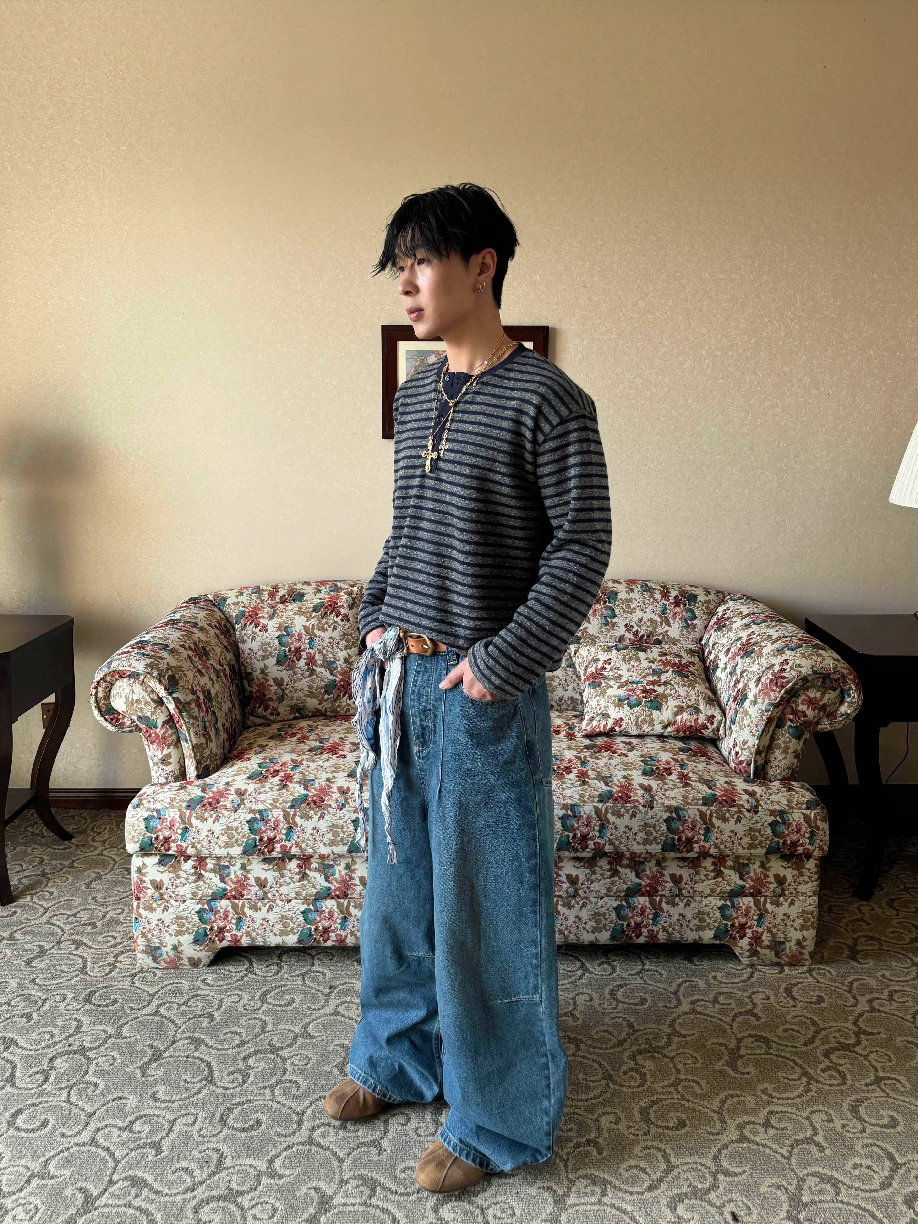 InsGale Vintage Thick Striped Slim Short Long Sleeve