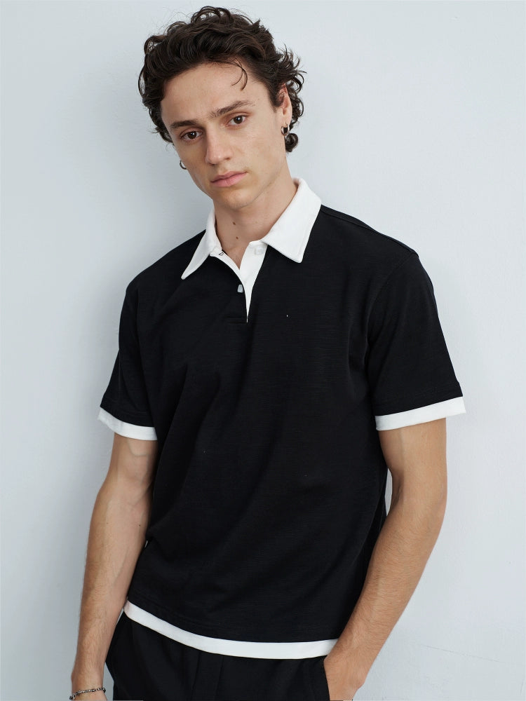 VLABMADE Lazy Contrasting Fake Two-piece Polo Shirt
