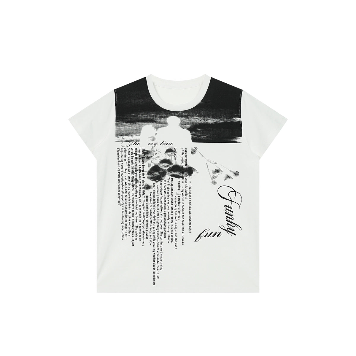 FUNKYFUN Full Print Portrait Slogan Front Shoulder Tee