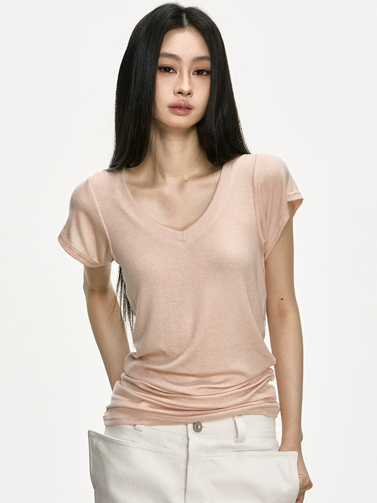 Anna Aneae Micro Loose V-neck Front Shoulder Tee