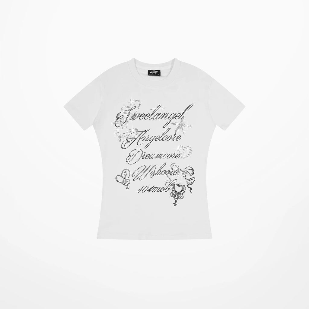 404MOB Alphabet Printed Hot Drill Front Shoulder Tee