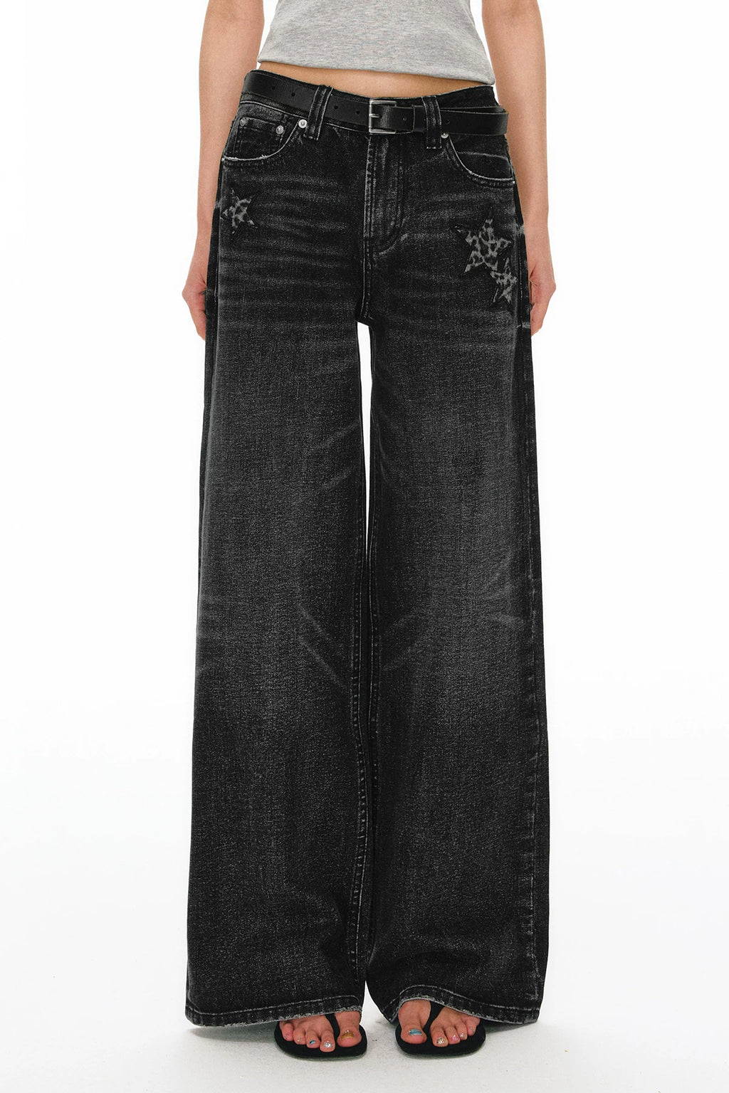 Ariseism Vintage Star Embroidery Straight Wide Leg Jeans