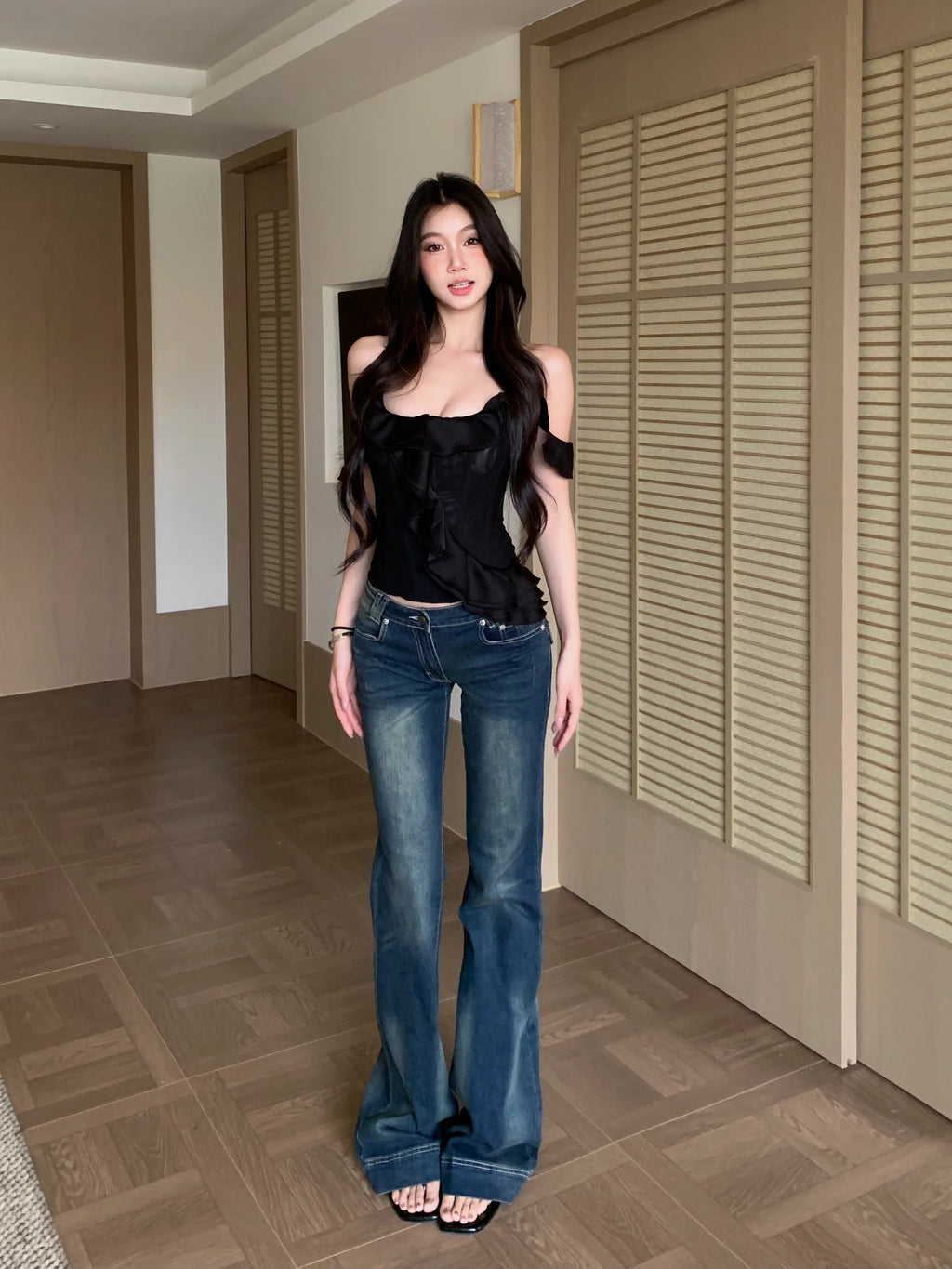 WITHMIN Retro Low-rise Micro-pull Jeans
