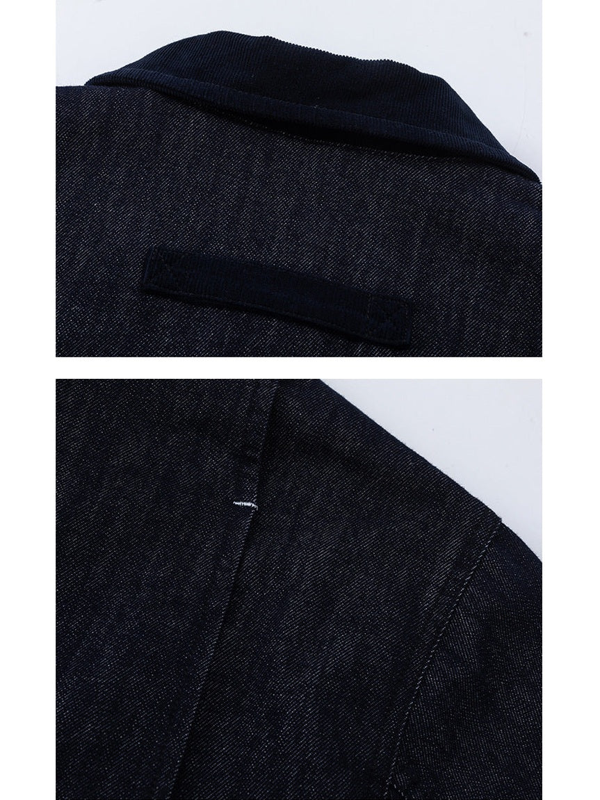 UNF Vintage Thickened Warm Lapel Denim Jacket