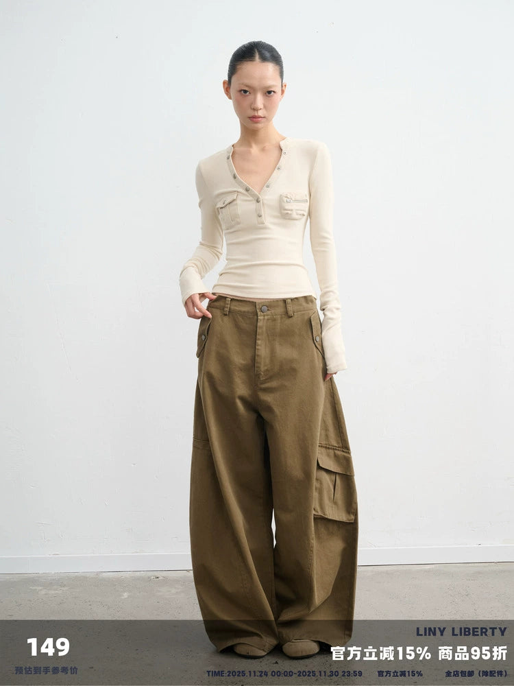 LINY LIBERTY Slim-fit V-neck Short Knitted Bottoming Shirt