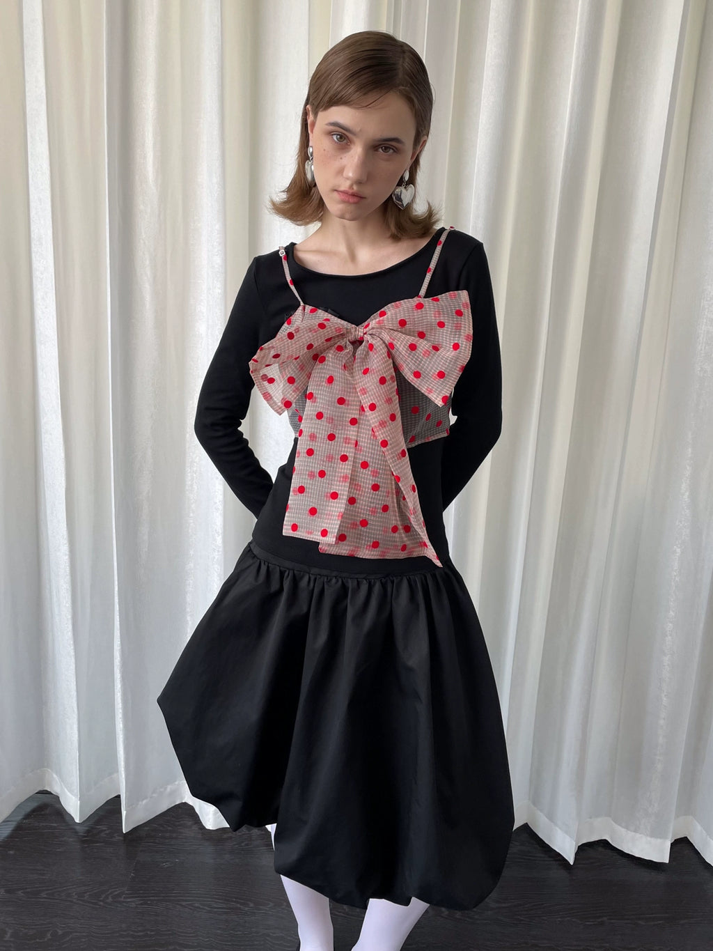 Loosesmell Mesh Polka Dot Stacked Bow Suspender