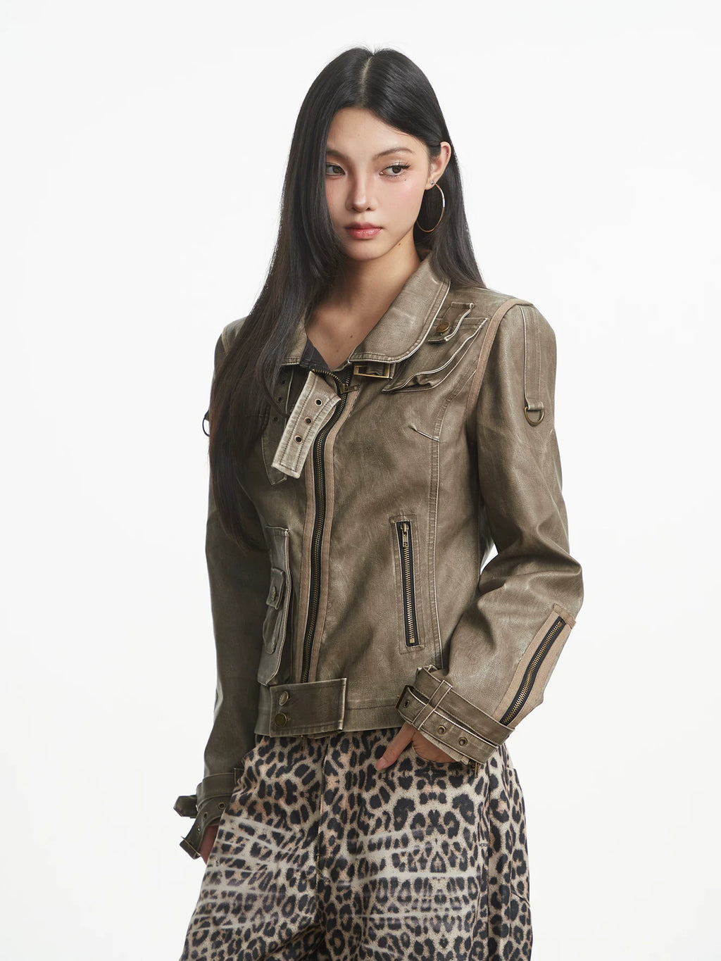 UNCMHISEX Vintage Leather Tooling Leather Jacket