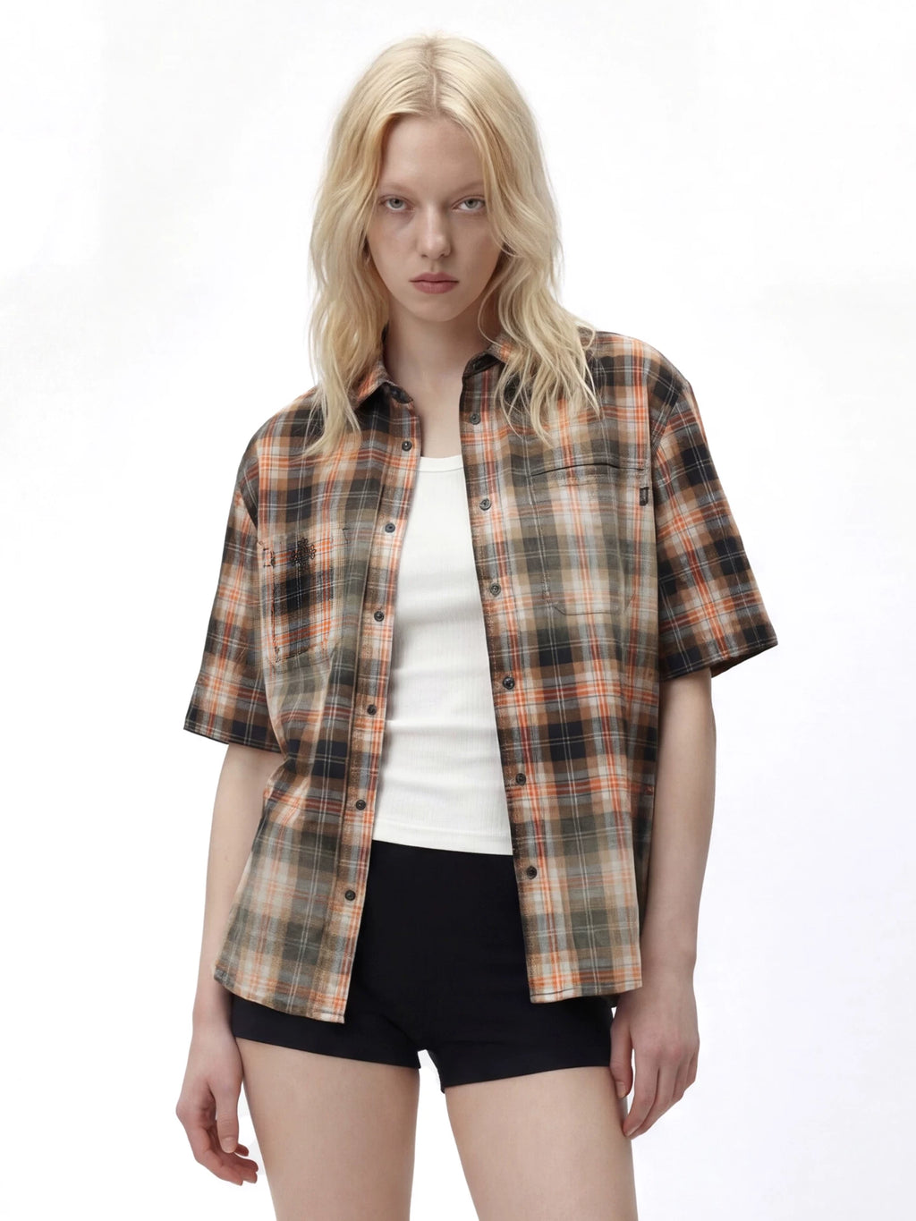 Remedy Vintage Loose Checked Short Sleeve Shirt