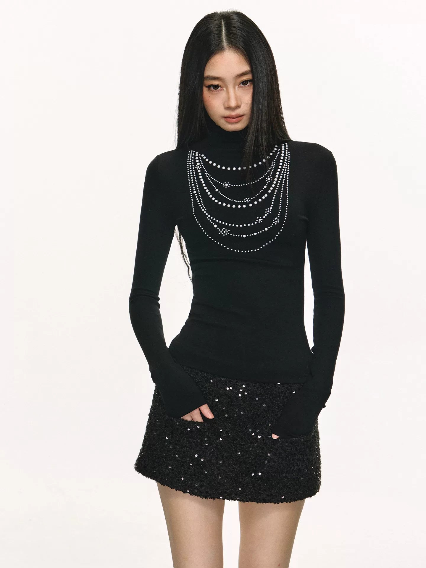 Anna Aneae Turtleneck Hot Diamond Slim Slim Long Sleeves