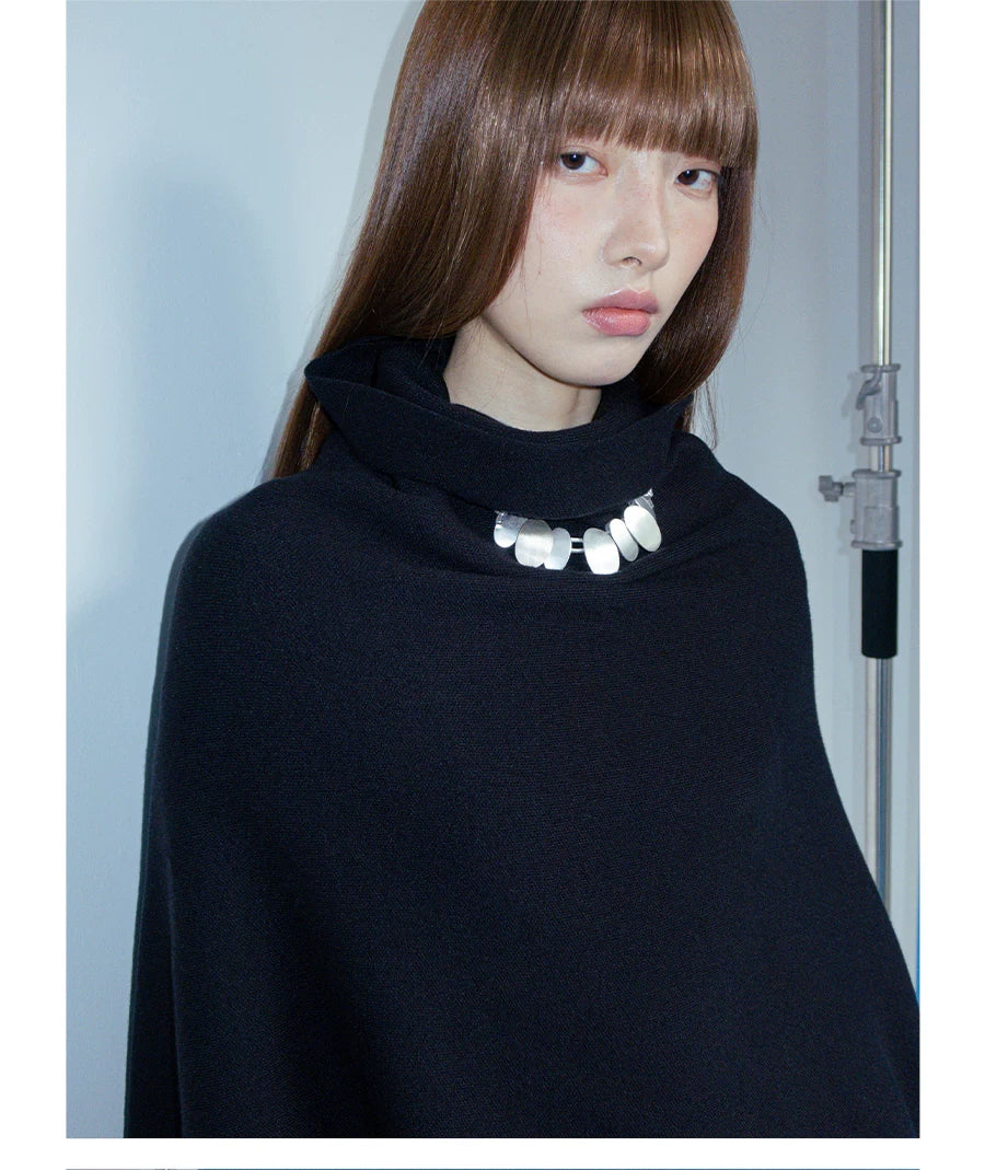FUNKYFUN Heap Collar Knitted Shawl Jacket