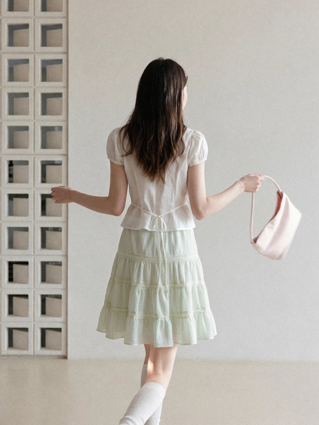 Cantonstory Slim-fit Waist Short-sleeved Shirt Skirt Set