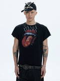 DND4DES Large Tongue Print Curled Shoulder Tee